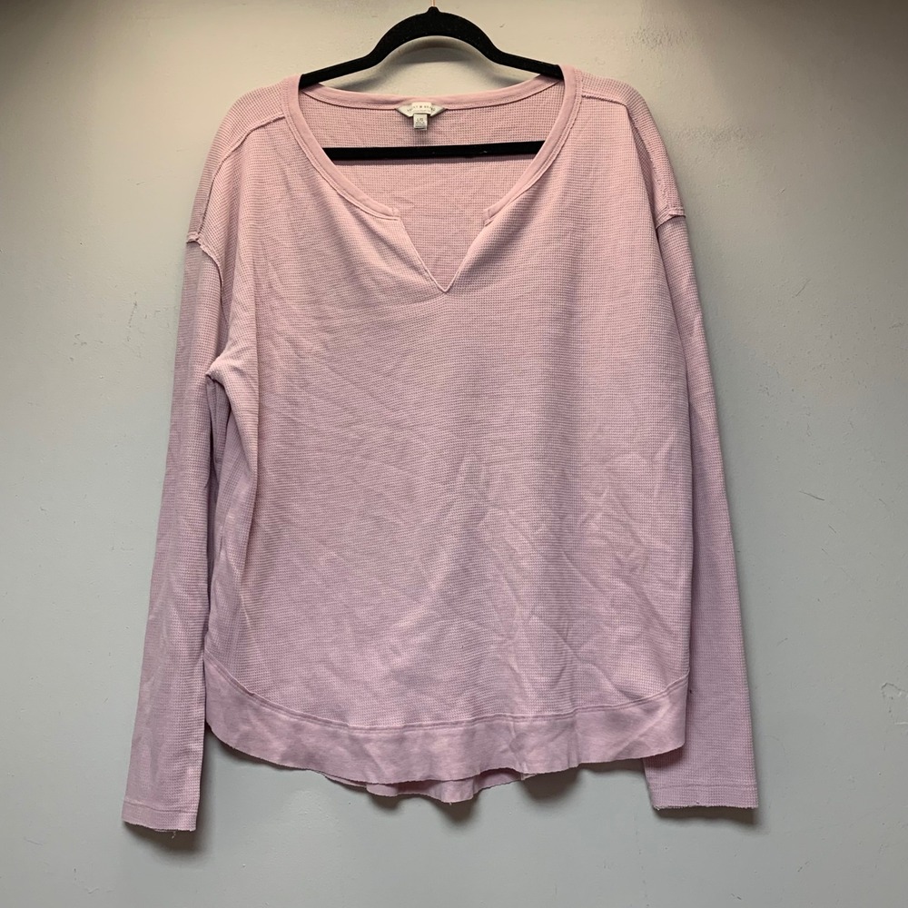 Lucky Brand Thermal Top Womens Large Pink Excellent Waffle Knit Split Neck 15635